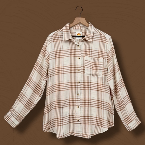 C&C california Tops - NWT C&C California Ginger Plaid Flannel Shirt Size L